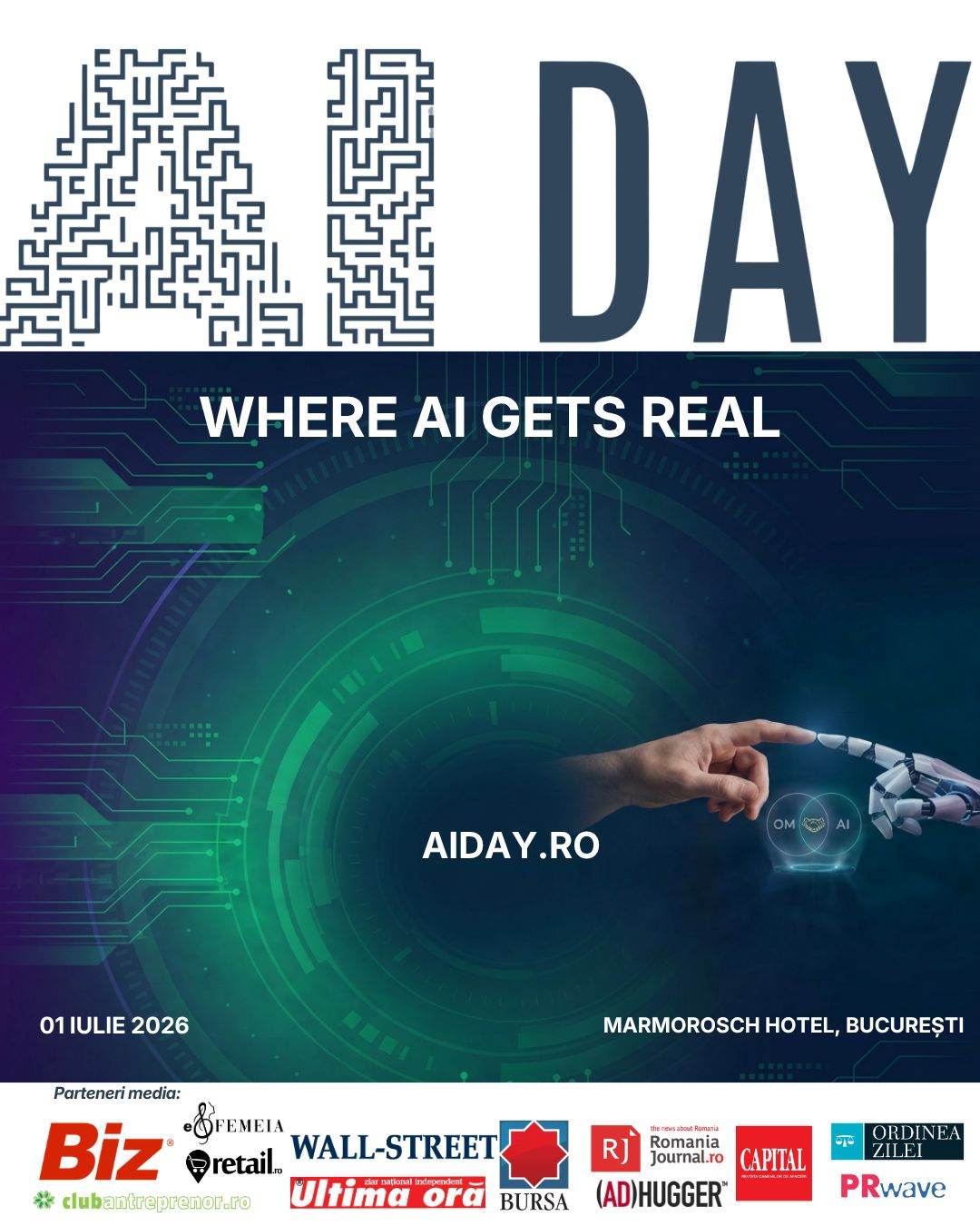 AI DAY: Primul eveniment din România dedicat exclusiv implementării concrete, legale şi strategice a Inteligenţei Artificiale în organizaţii